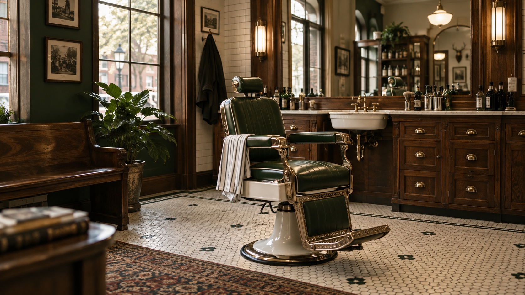 AI-generated illustrative barber shop interior, not a photo of Gus Z Barber